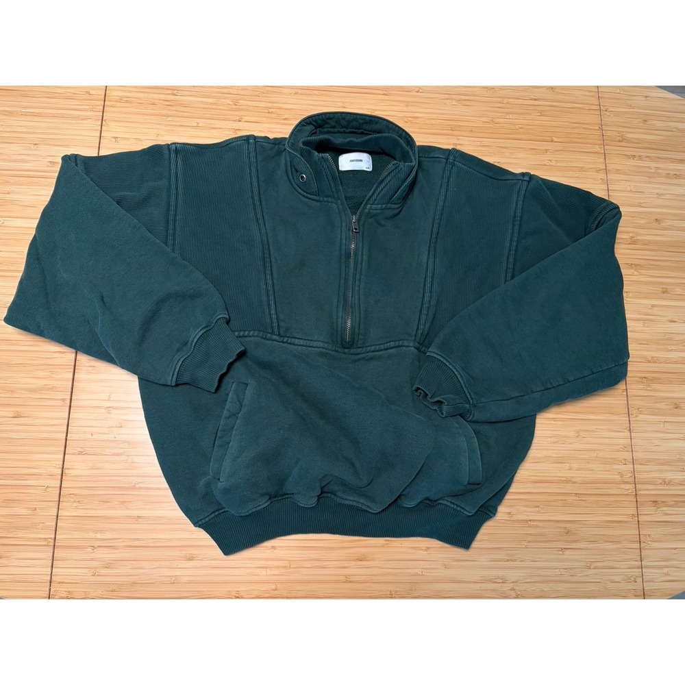 JOAH BROWN retro half zip sweatshirt in Pine Green S/M - Picture 2 of 5